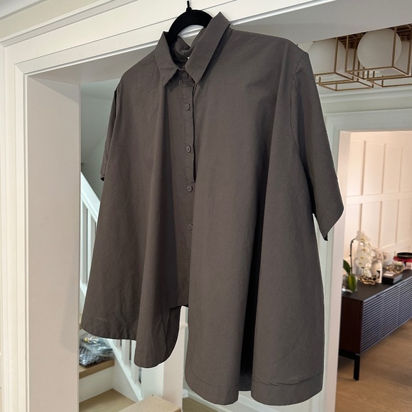 Women's Short Sleeve Blouse - Dark Gray - Picture 5 of 7